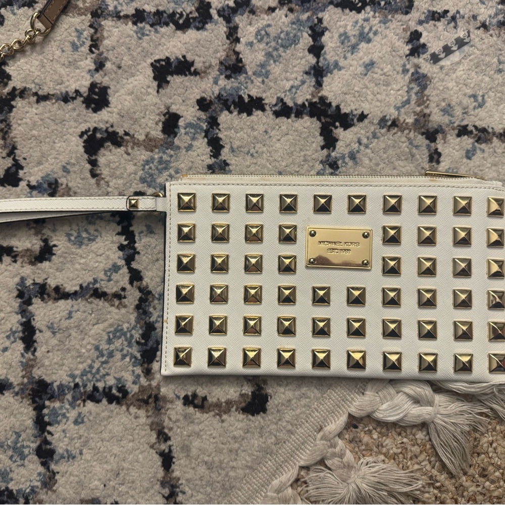 MICHAEL Michael Kors White and Gold Studded Clutch